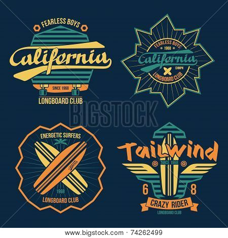 Longboard Surfing Retro Emblem