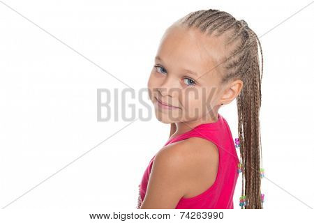 Portrait of charming pretty girl with dreadlocks. Girl six years.