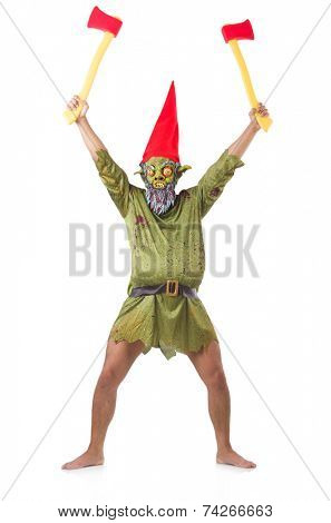 Monster man with axes isolated on white