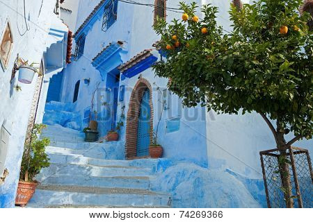 Narrow alleyway in the medina, Chefchaouen, Morocco