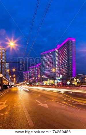 New Arbat Street After Sunset. Moscow. Russia