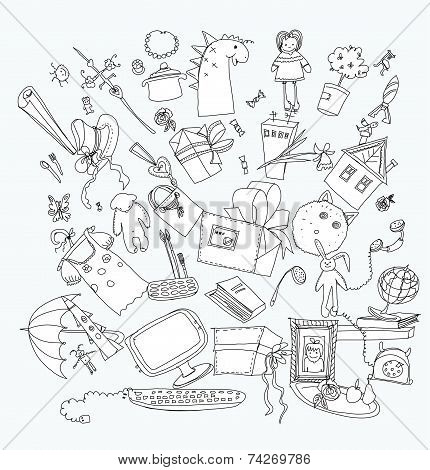 Presents and toys doodle, Kid's dreams