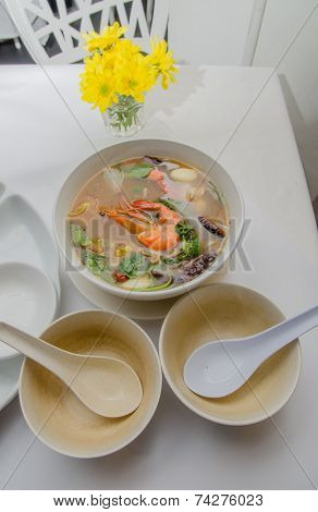 Thai's Tomyam Soup With Prawn In Bowl