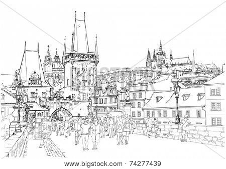 Charles Bridge - Prague, Czech Republic. Vector drawing