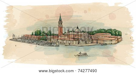 Venice - Island of San Giorgio Maggiore. Vector drawing