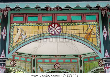 musical instruments on stained glass in Yogyakarta Sultanate Palace