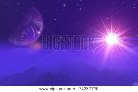 3D space background with fictional planet