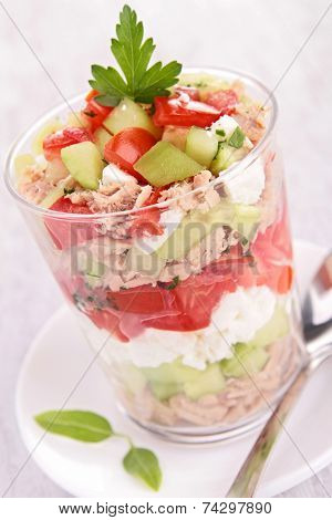 tomato,cucumber, mozza and tuna
