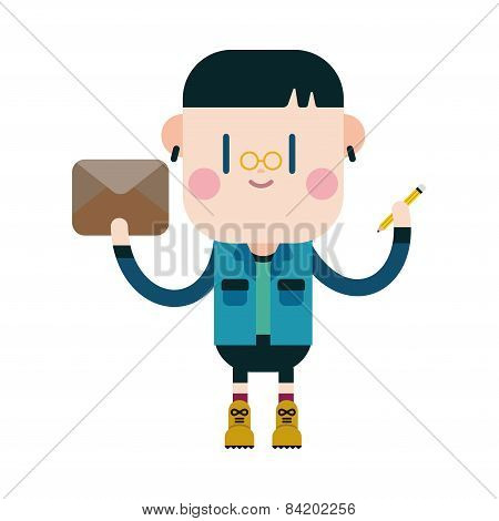 Character Illustration Design. Boy Writing Letter Cartoon,eps