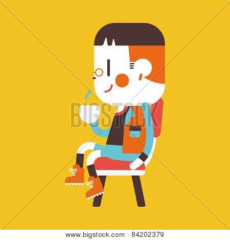 Character Illustration Design. Boy Drinking Coffee Cartoon,eps