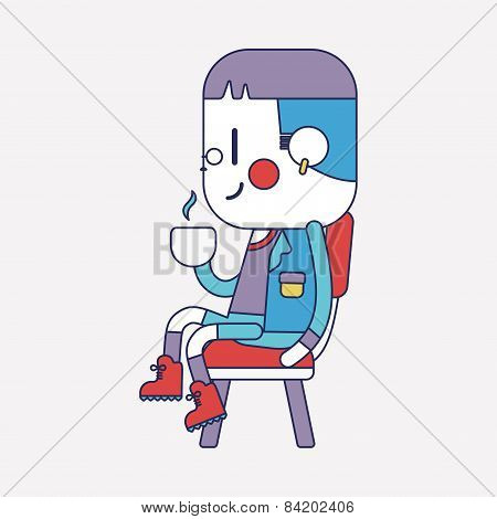 Character Illustration Design. Boy Drinking Coffee Cartoon,eps