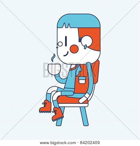 Character Illustration Design. Boy Drinking Coffee Cartoon,eps
