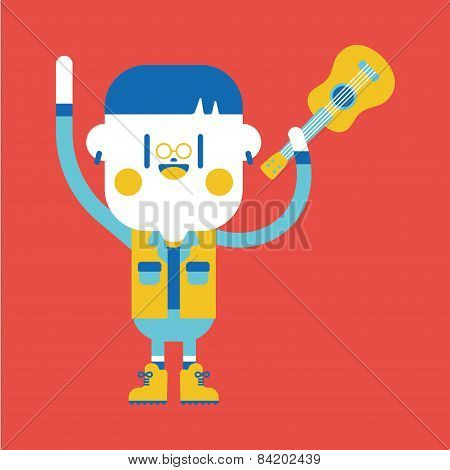 Character Illustration Design. Boy Playing Guitar Cartoon,eps