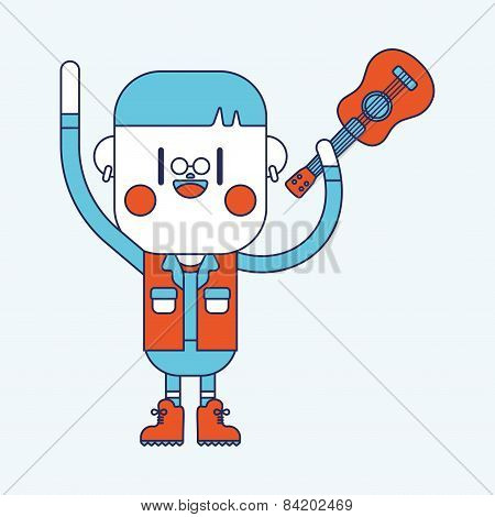 Character Illustration Design. Boy Playing Guitar Cartoon,eps