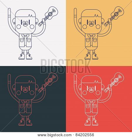 Character Illustration Design. Boy Playing Guitar Cartoon,eps
