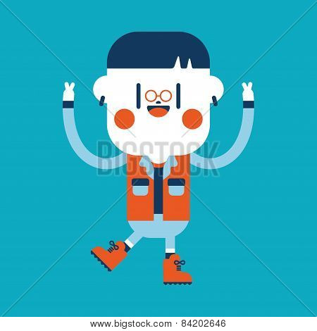 Character Illustration Design. Boy Happy Cartoon,