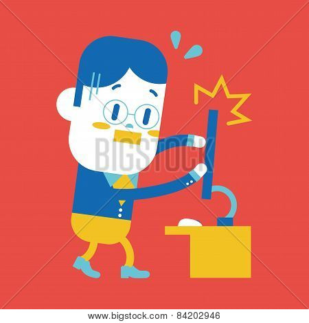 Character Illustration Design. Businessman Broken Computer Cartoon,