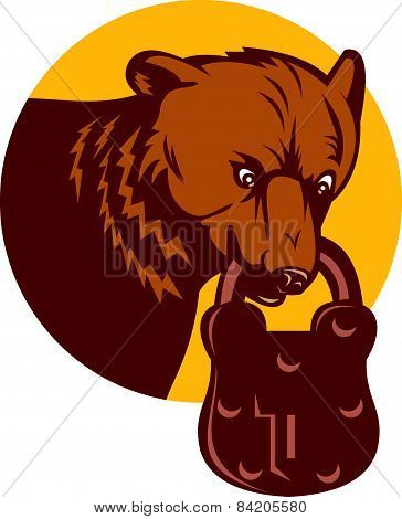Grizzly Bear Biting Padlock Circle Retro