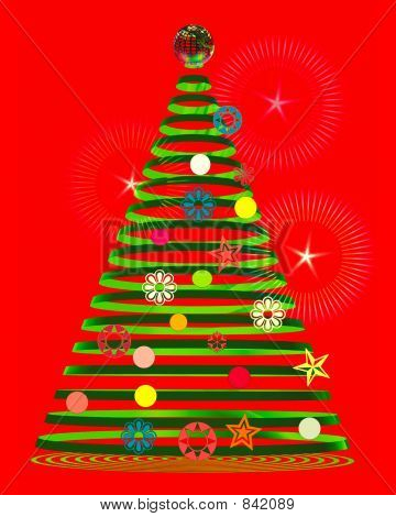 XmasTreeOrnaments บนพื้นสีแดง
