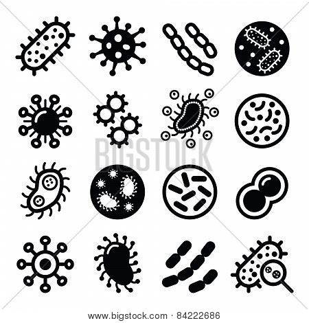Bacteria, superbug, virus icons set