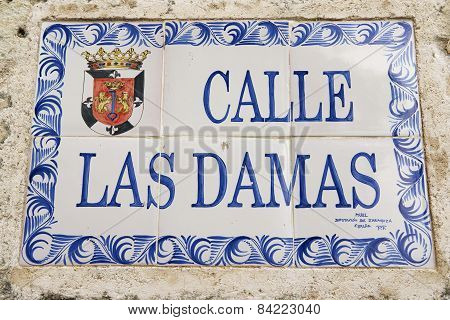 Exterior of the vintage street name sign in Santo Domingo, Dominican Republic.