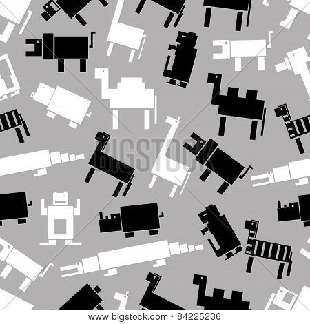 Black And White Digital Retro Animals Pattern Eps10