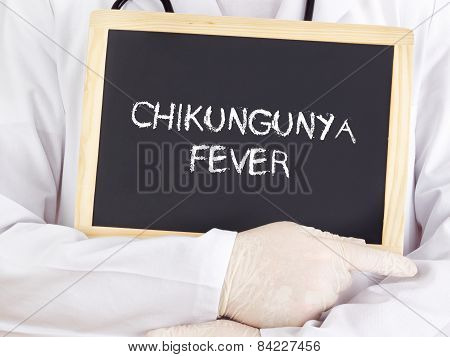 Doctor Shows Information On Blackboard: Chikungunya Fever