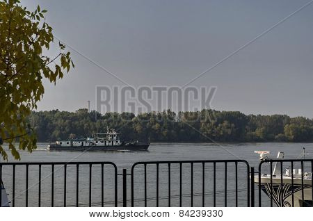 Ship pass along the Ruse port at Danube river