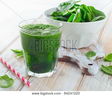 Freshly Squeezed Vegetable Juice  On A Wooden Table