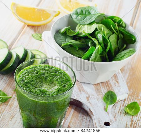 Freshly Squeezed Vegetable Juice  On  Wooden Board