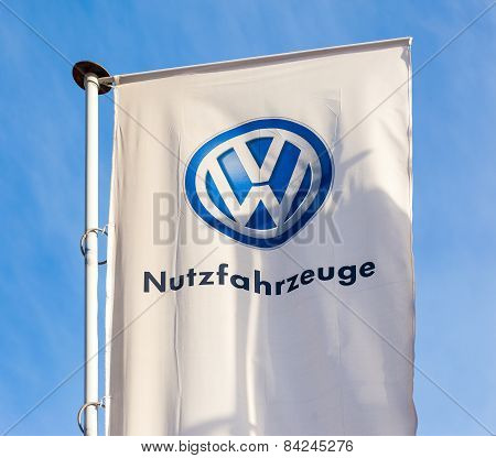 The Flag Of Volkswagen Over Blue Sky