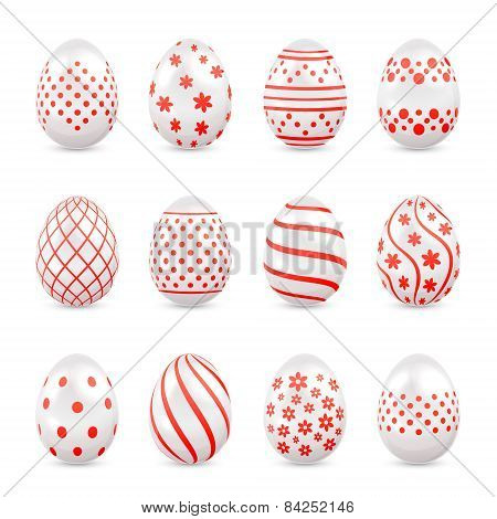 Decorative Easter Eggs With Red Patterns