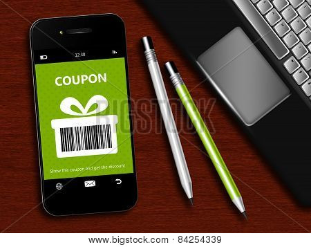 Mobile Phone With Spring Discount Coupon, Laptop And Office Tools