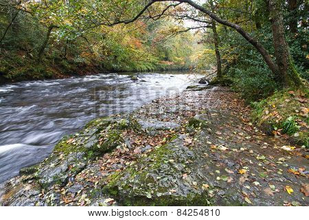 River Dart At New Bridge, Holne, Dartmoor England.