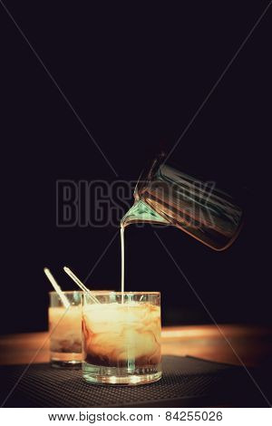 Preparation Of White Russian Cocktails