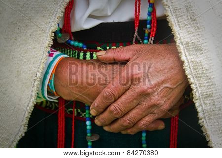 Closeup of an indigenous woman's hands, Chimborazo, Ecuador
