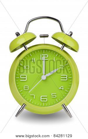 Green Alarm Clock With Hands At 2 Am Or Pm