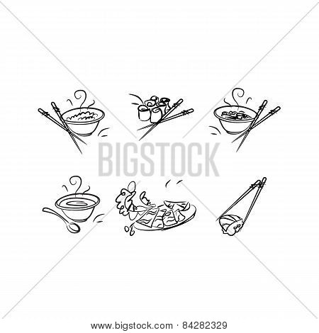 Icons with Japanese cuisine