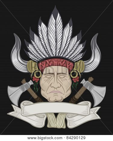 The Indian chief with a tomahawk.