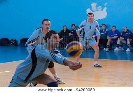 Makeevka, Ukraine - February 26, 2013: Game Episode Volleyball Tournament Among Amateur Teams