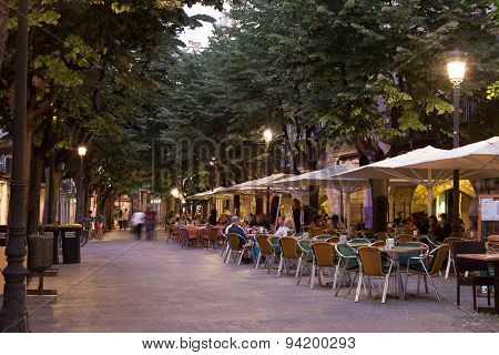 Sidewalk Cafes In Girona, Spain