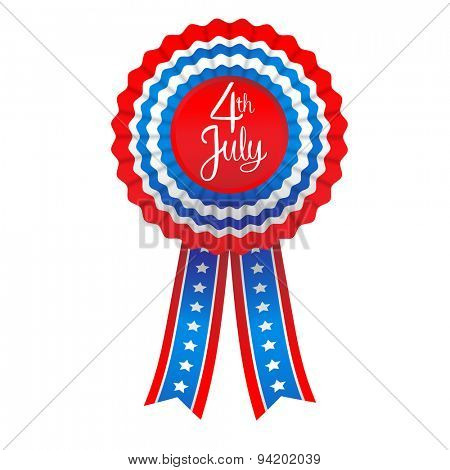 July fourth badge. Holiday ribbon isolated on white background 