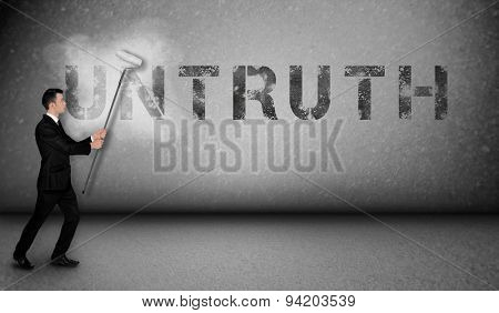 Untruth word painting on gray wall
