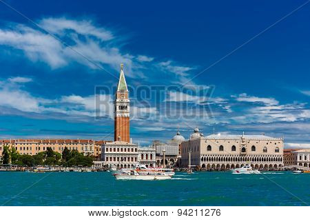 View from the sea to Venice in summer day, Italia