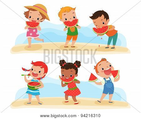 Set Of Children With Watermelon