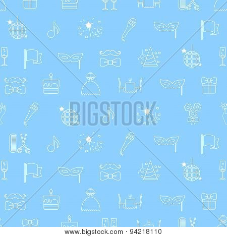 Party And Celebration Seamless Pattern With Champagne, Cake,  Present, Gift Box, Microphone