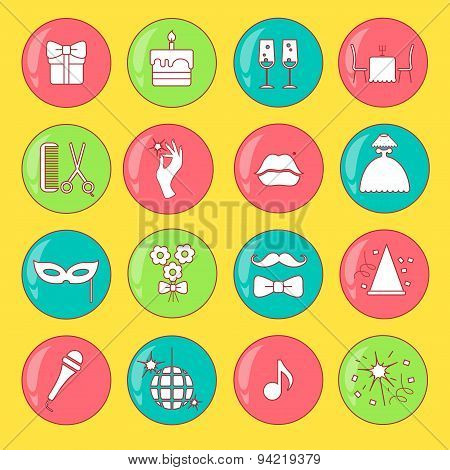 Party and Celebration icon set.Vector silhouette illustration