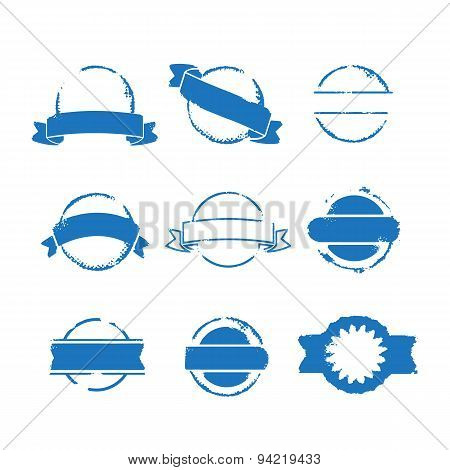 Round Blue Stamps With Ribbons Set Vector