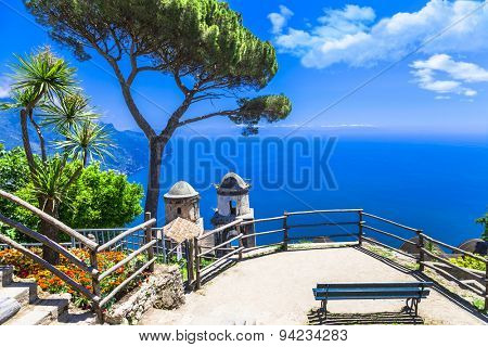 beautiful  Ravello village, view with church. Amalfi coast, Ital