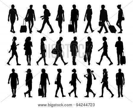 Big Set Of People Walking Silhouettes Set 4
